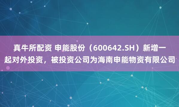 真牛所配资 申能股份（600642.SH）新增一起对外投资，被投资公司为海南申能物资有限公司